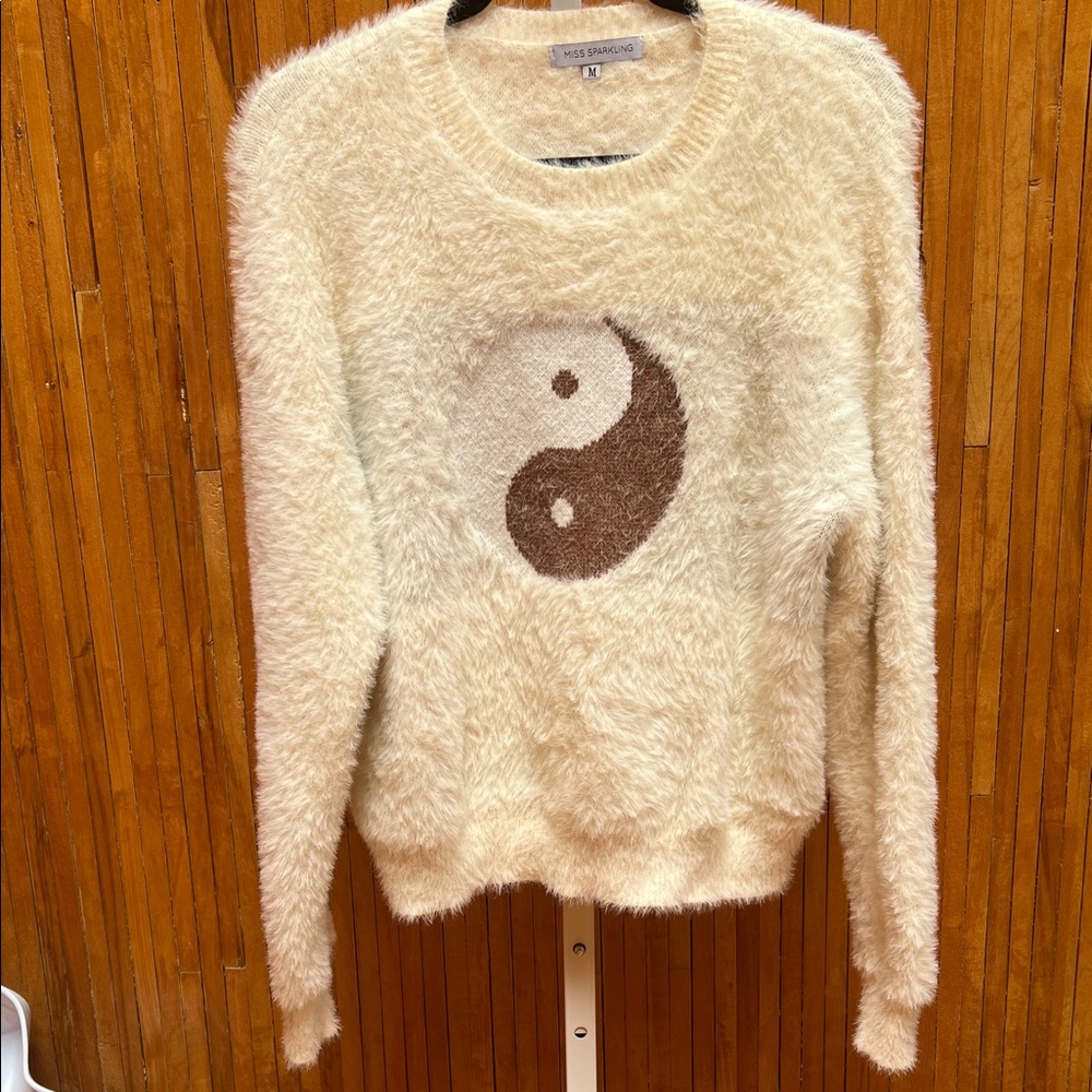 Fuzzy Cream and Brown Yin Yang Sweater